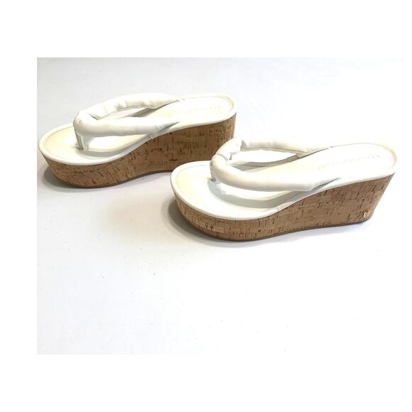 Veronica Beard Geno White Wedge Sandals Size 8 Cork Leather - Picture 2 of 11